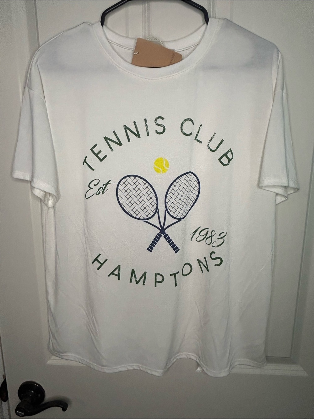 Green Envelope White Tennis Club Graphic Tee with Navy & Yellow Accents